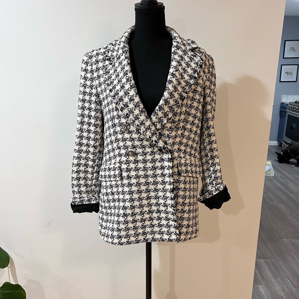 Mango houndstooth tweed blazer size large